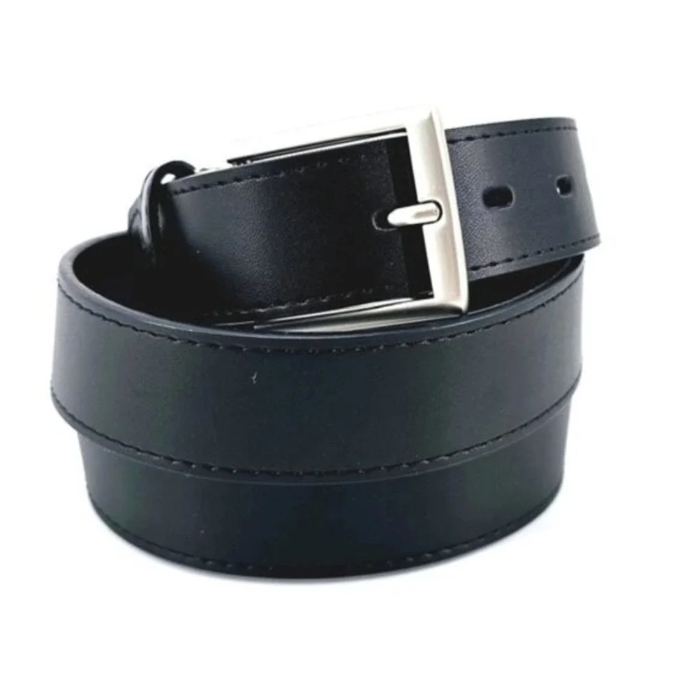 Oobe Barton Black Leather Belt Size Large Silver Buckle NEW